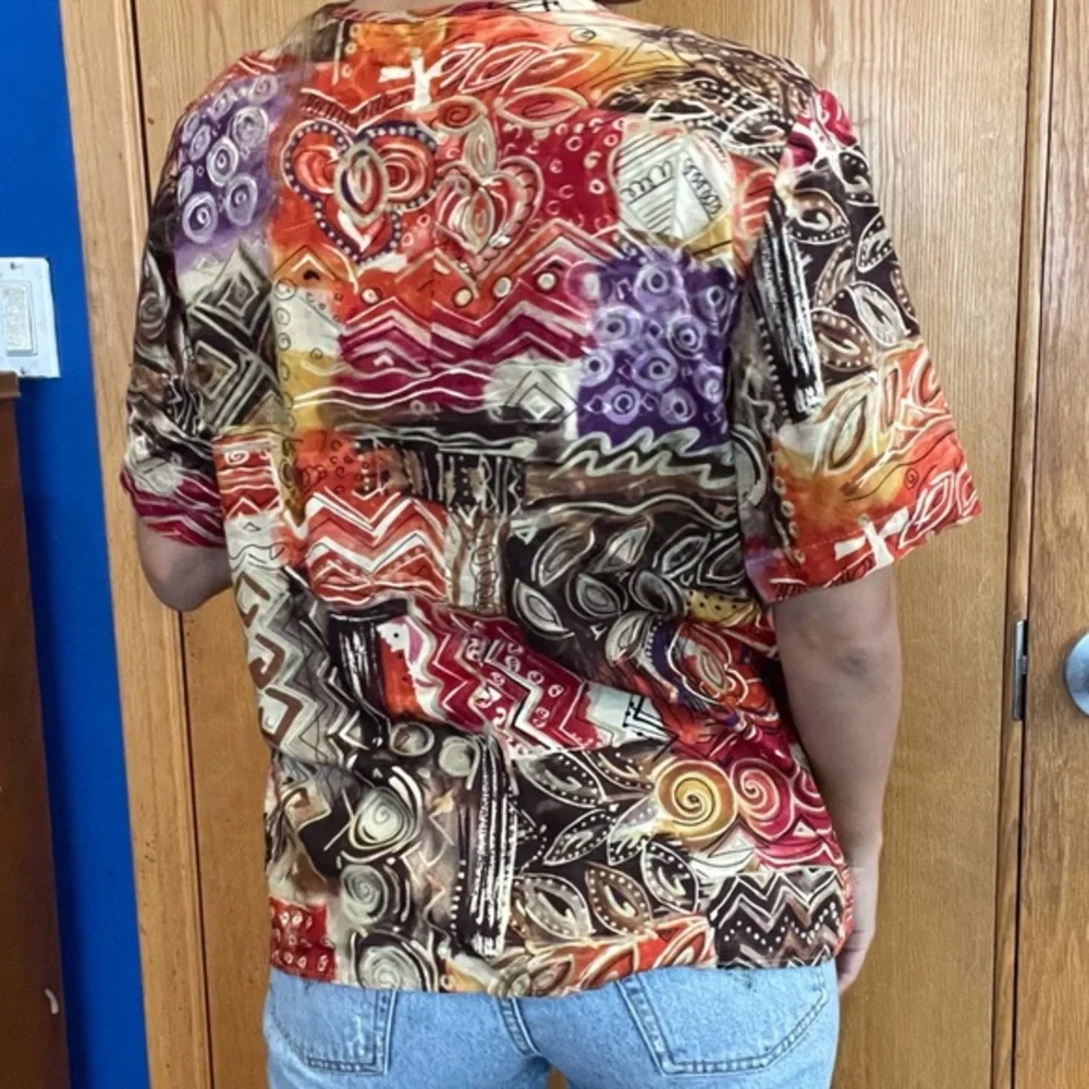 Vintage sag harbor colorful printed short sleeve top S - Picture 5 of 7